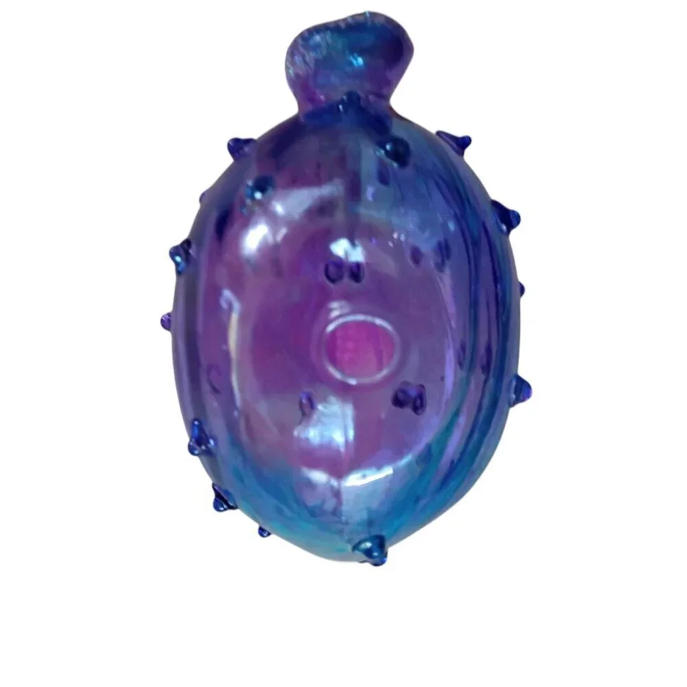 Pier 1 Blown Glass Blanche the Bumpy Chicken Blue Purple Sparkle Decor Figurine